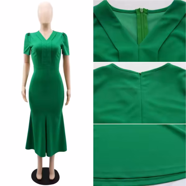 Women’s Casual V-neck Short Sleeve Ruffle Slim Dress - Image 4