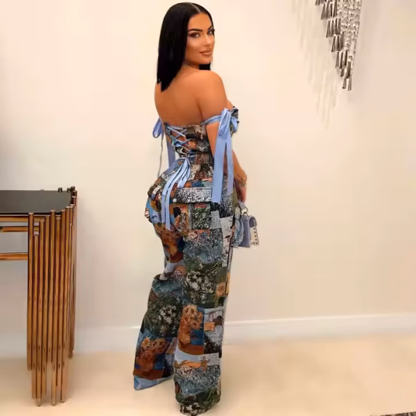 Women's Oil Painting Print Drawstring Dress - Image 3