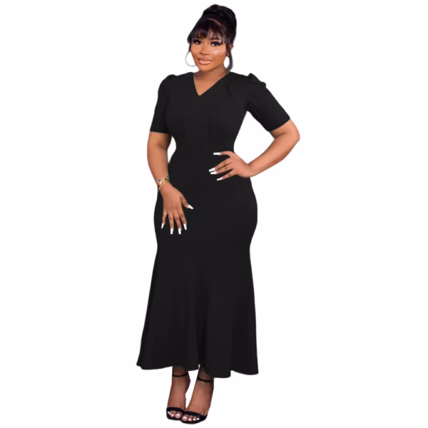 Women’s Casual V-neck Short Sleeve Ruffle Slim Dress - Image 6