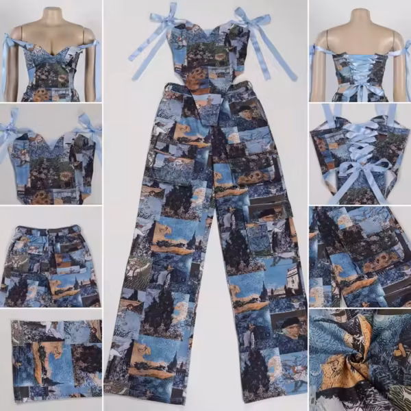 Women's Oil Painting Print Drawstring Dress - Image 5