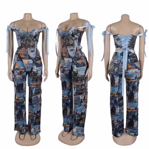 Women's Oil Painting Print Drawstring Dress - Image 4